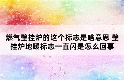 燃气壁挂炉的这个标志是啥意思 壁挂炉地暖标志一直闪是怎么回事